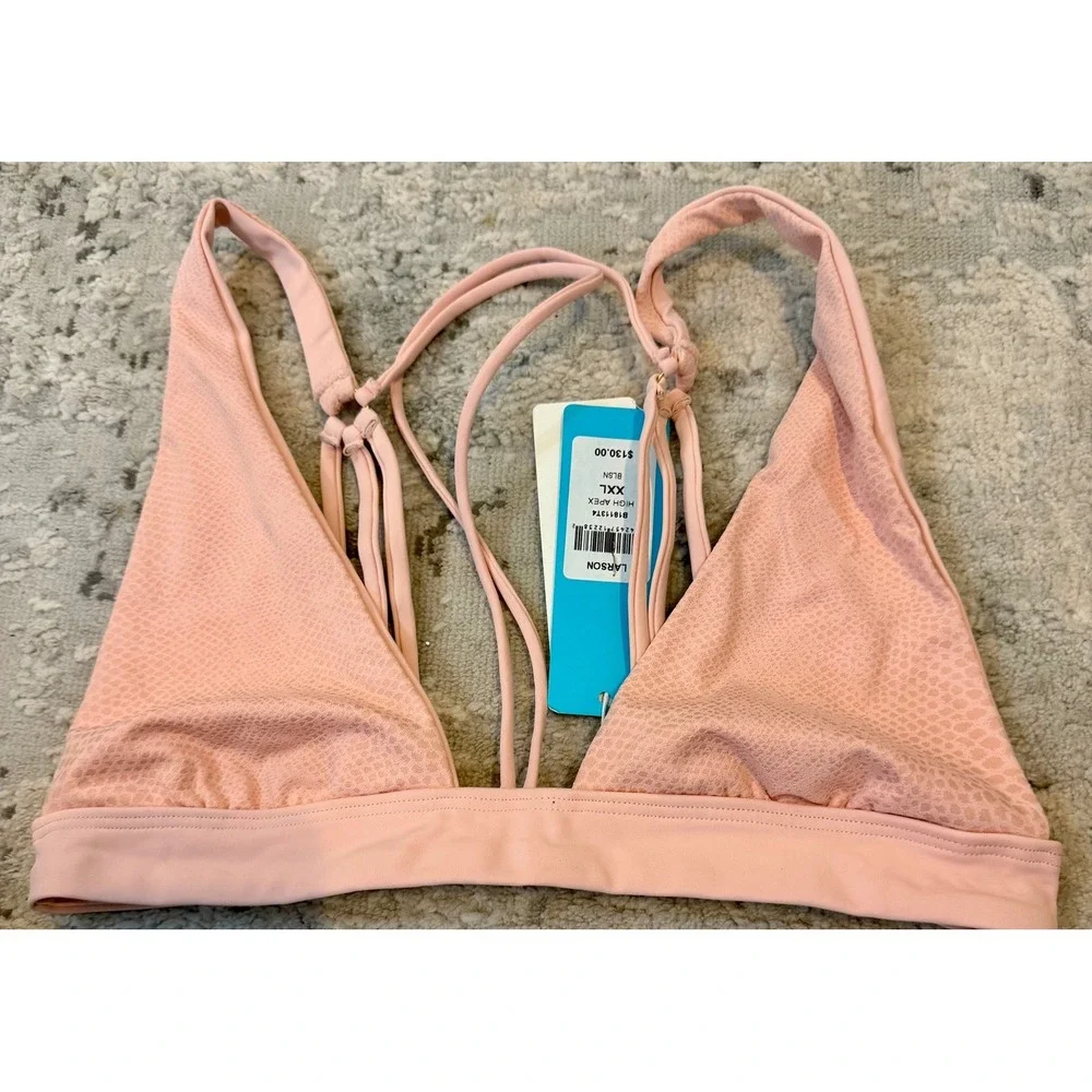 Beach Bunny Larson High Apex Bikini Top Blush Pink Snakeskin Strappy XXL NEW